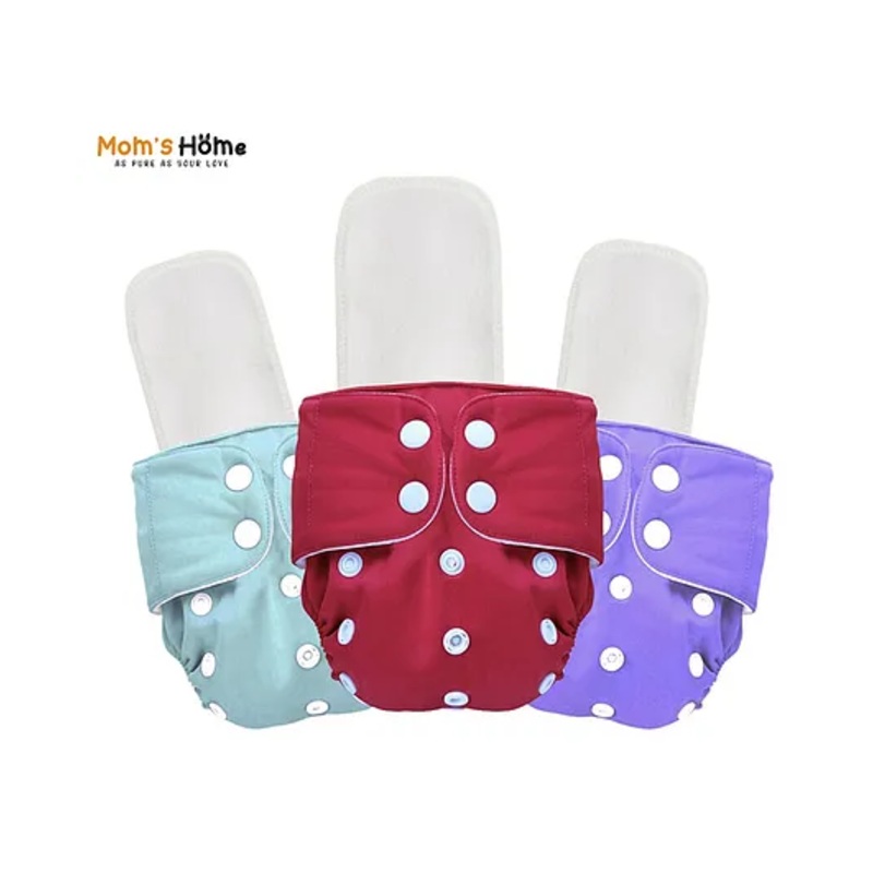 Mom’s Home Baby Reusable Cotton Pocket Diapers With 3 Inserts Pack of 3 –  Multicolor