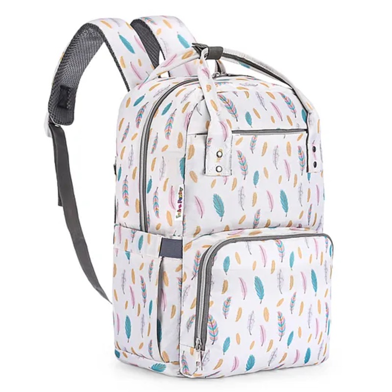 Multipurpose Diaper Backpack Feather Print – Off White
