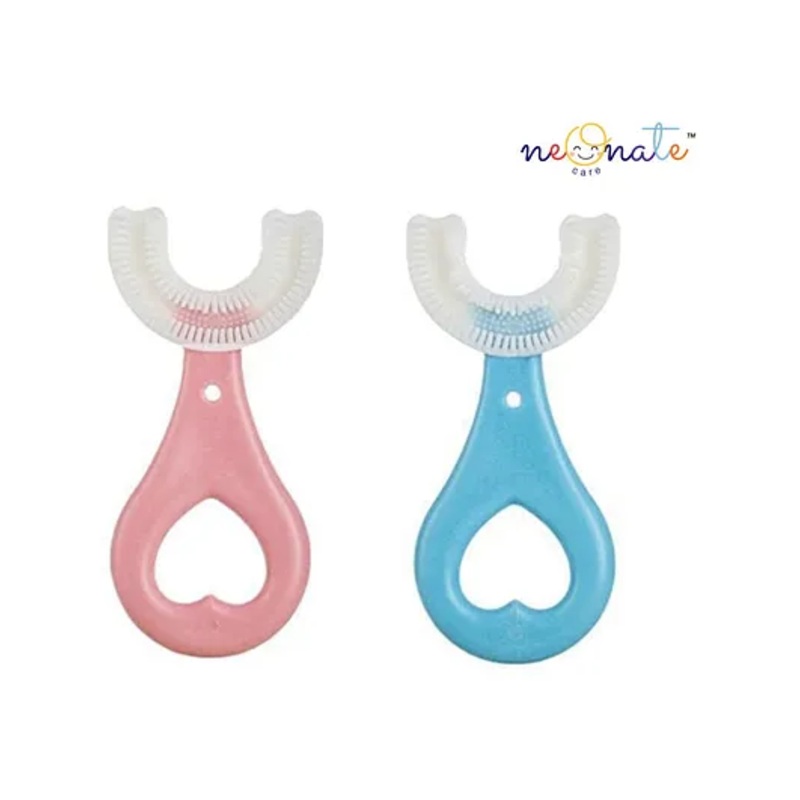 NeonateCare U Shaped Toothbrush For Kids With Case Boys & Girls Set of 2 – (Pink, Blue)