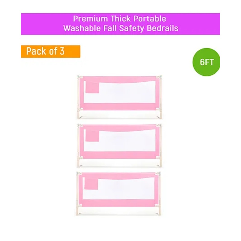 Safe-O-Kid 6 Feet Plain Washable Bed Rail Guard Pack of 3 – Pink