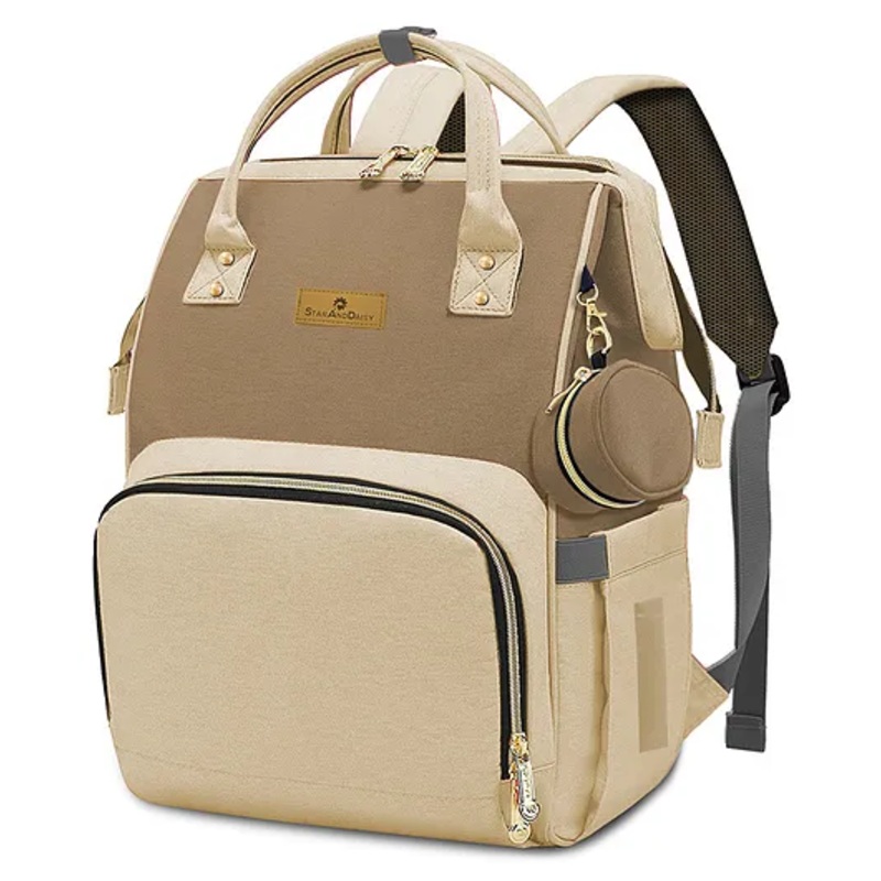 StarAndDaisy Baby Bag for Mother Bag with Multi Compartments, Insulated Bottle Pockets, Waterproof, 24L Capacity, Beige