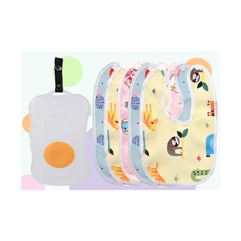 The Cheeky Kidzz Reusable Refillable Baby Wet Wipes Storage Box Container for Car Bathroom Living Room With 6 Waterproof Feeding Bibs Apron (WHITE)