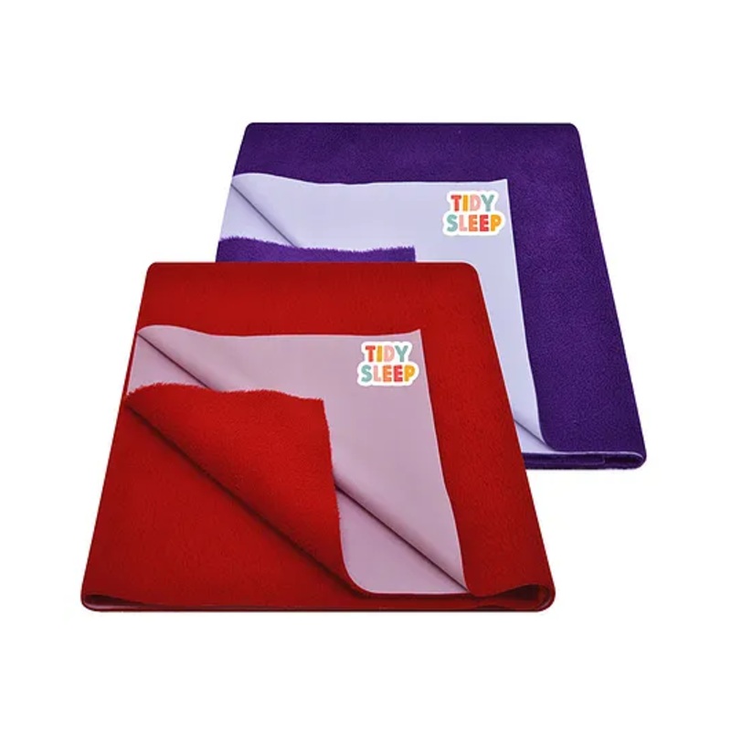 TIDY SLEEP Waterproof Baby Bed Protector Dry Sheet For New Born Babies- Plum & Cherry Red Pack of 2 (Medium) L 100 x B 70