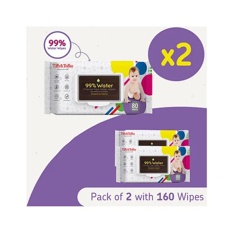Tiffy & Toffee Premium Baby Skincare Wet Wipes With Aloe Vera Pack of 2 – 160 Pieces