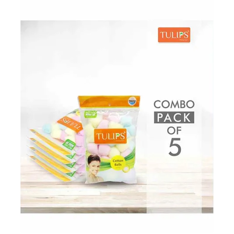 Tulips Premium MultiColour Cotton Balls Pack of 5 – 50 Pieces Each