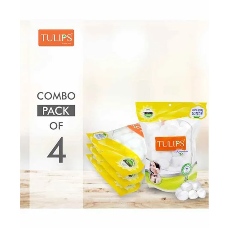 Tulips Premium White Cotton Balls Pack of 4 – 50 Pieces Each