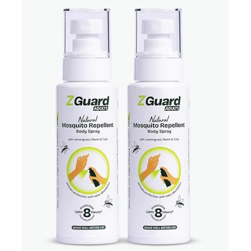 Z Guard Clinically Proven Natural Mosquito Repellent Spray for Adult Pack of 2 Powerful Anti-Mosquito Spray | Clinically Proven Formula | Paediatrician & Dermatologically Tested – 100 ml Each