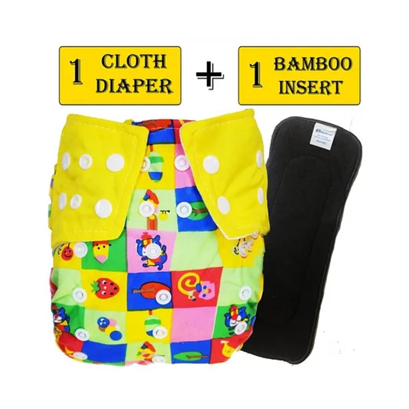 Babymoon Reusable Cloth Diaper with Insert Multi Print – Yellow