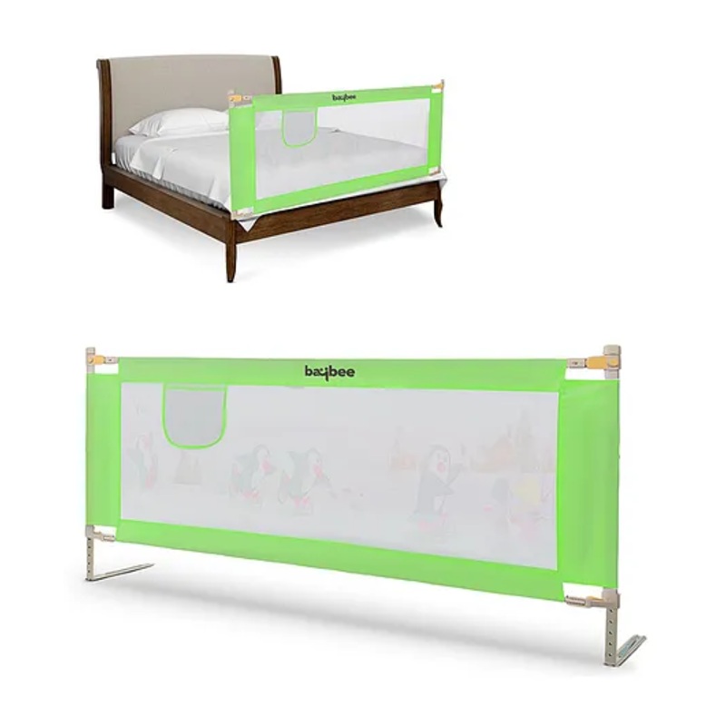 BAYBEE Baby Bed Rails Guard Barrier for Baby Kids Safety, Foldable Bed Rail Falling Protector Fence with 7 Adjustable Height (150×63 cm, Green) – (Color & Design May Vary)