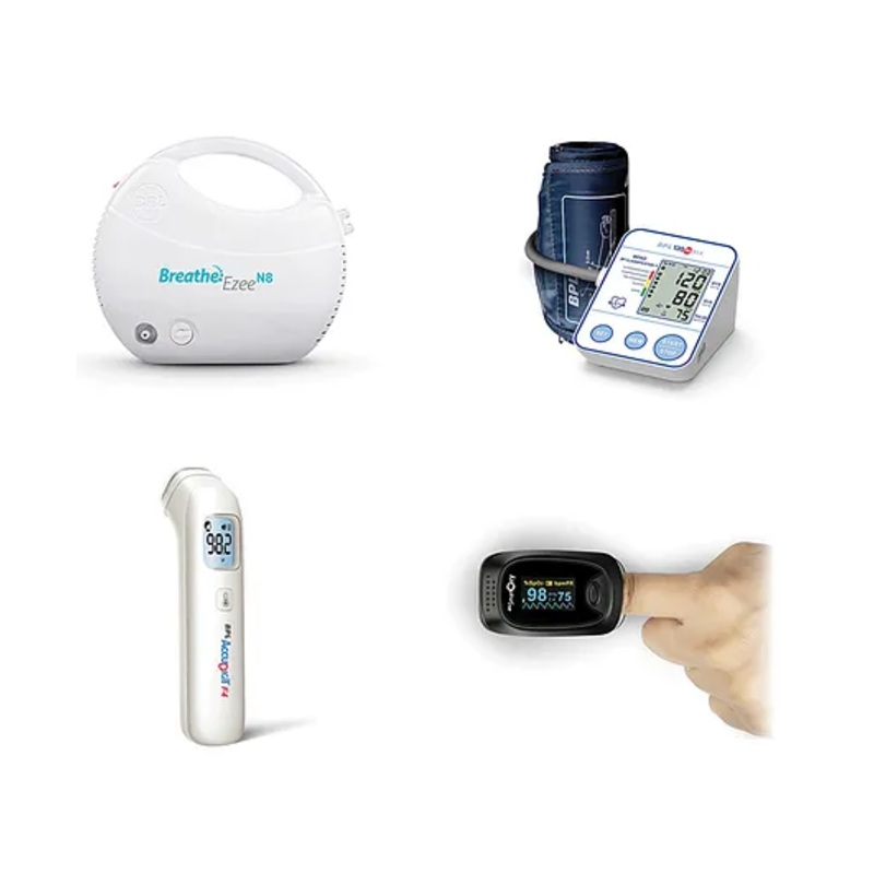 BPL Medical Technologies Adult Health Combo – B18 Blood Pressure Monitor + N8 Low Noise Nebulizer + Smart Oxy Oximeter + Accu Digit Infrared F4 Thermometer