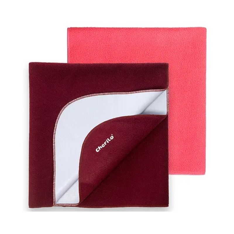 Cherilo Waterproof Baby Bed Protector Sheet Large Pack of 2 – Maroon & Salmon Rose