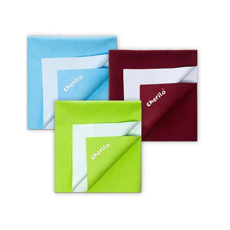 Cherilo Waterproof Reusable Baby Dry Sheet Large Pack of 3 – Maroon Pista Green & Sky Blue