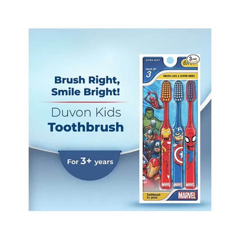 DUVON Marvel Superheroes Kids Toothbrush Pack of 3 | Extra Soft Bristles | Ergonomically Designed Grip | For Boys | Toothbrush Set