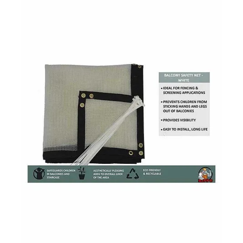 Hippo Balcony Net with Eyelets & Tie Cords Beige – Brown