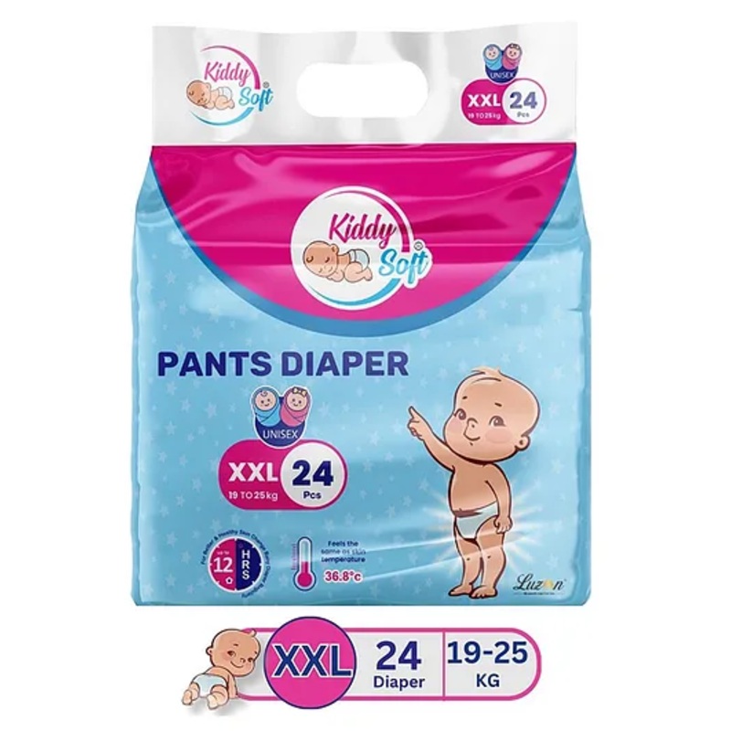 KiddySoft Baby Diaper Pants | Super Absorbent with Criss Cross Layer | Up to 12 Hours Protection | Softest Top Sheet | Comfortable Fit | XXL (19-25 KG) | Pack of 1 (24 Diapers )