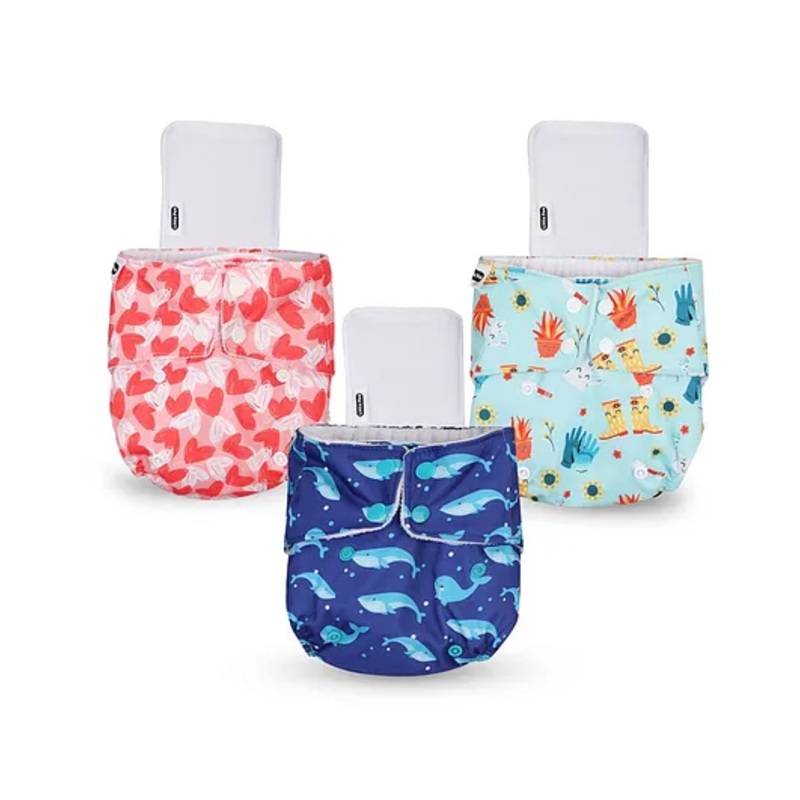 Little Pea Reusable & Washable Freesize Cloth Diapers  Leak-Proof, Pack of 3, Soft as a Nappy