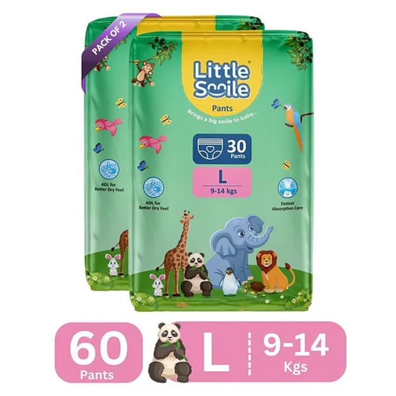 Little Smile Better Dry Feel Baby Diaper Pants | Pack of 2 – L (60 Pieces)