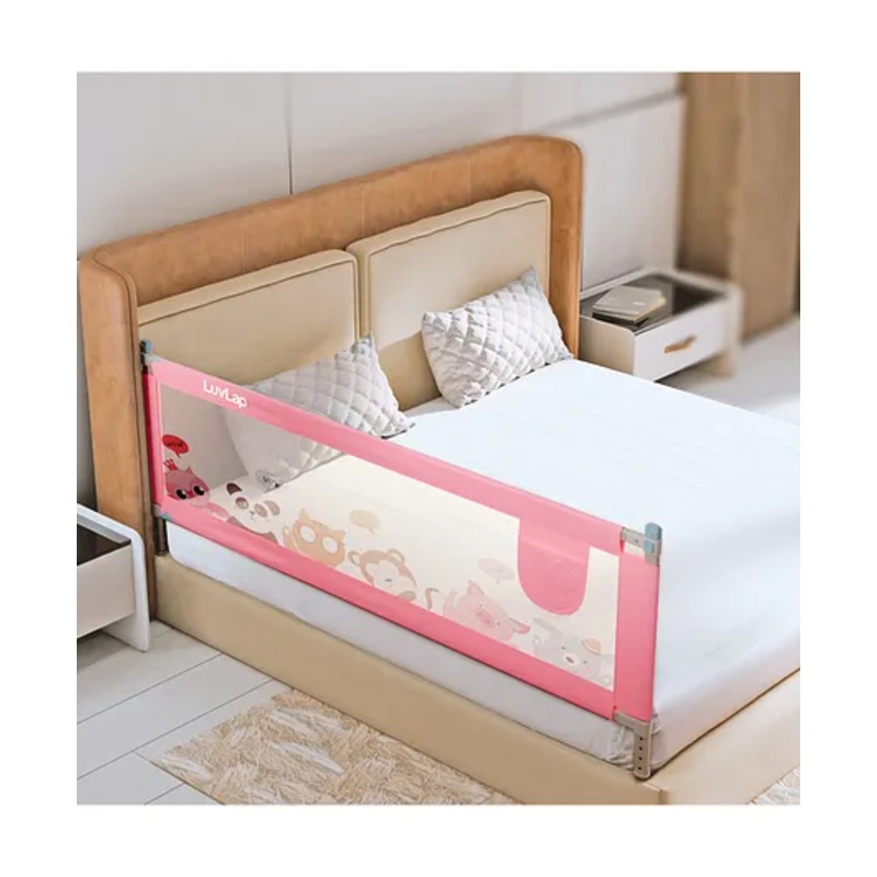 LuvLap Comfy Baby Bed Rail Guard (6ft x 2.3ft), 180cmx72cm, Portable Toddler Safety Fence, Adjustable Height, Pink Printed Design