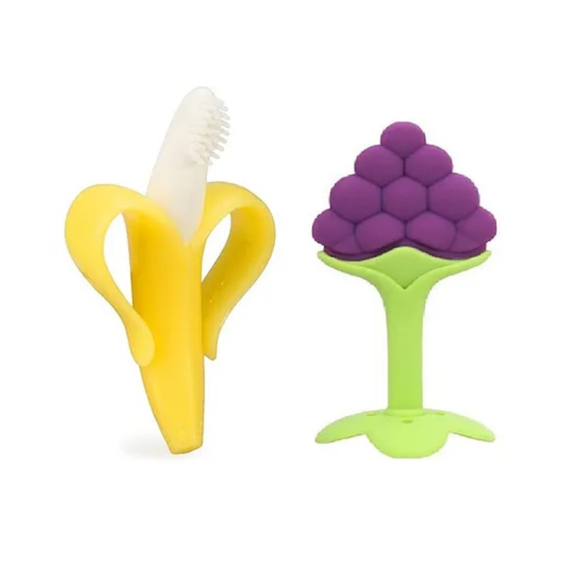 LuvLittle Luvlittle Silicone Banana Shaped Toothbrush Teether and Grapes Shaped Teething Teether for Babies- Pack Of 2