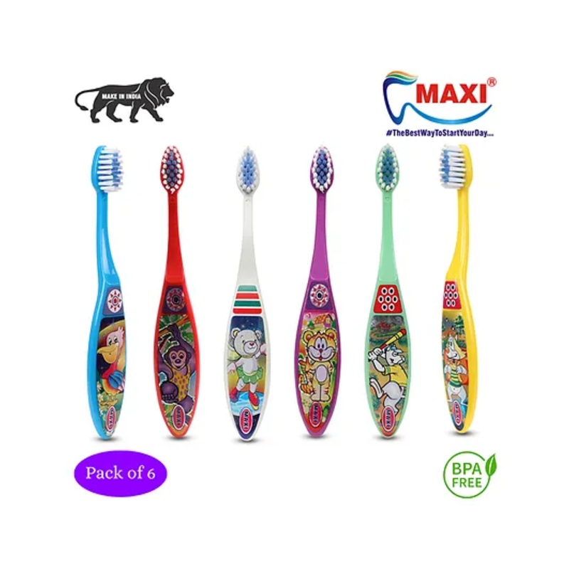 Maxi Toffee Junior Toothbrush Pack of 6 – Multicolour