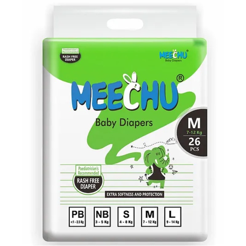 Meechu Medium baby Diaper  Every Day Fresh Pack Leakage Protection –  Cottony Soft Absorb Technology Baby Diapers – 26 Pieces –