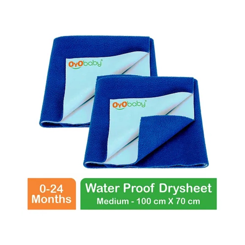 OYO BABY Anti-Piling Fleece Extra Absorbent Instant Dry Sheet, Baby Bed Protector, Waterproof Sheet, Medium (100cm x 70cm), Pack of 2 – Royal Blue