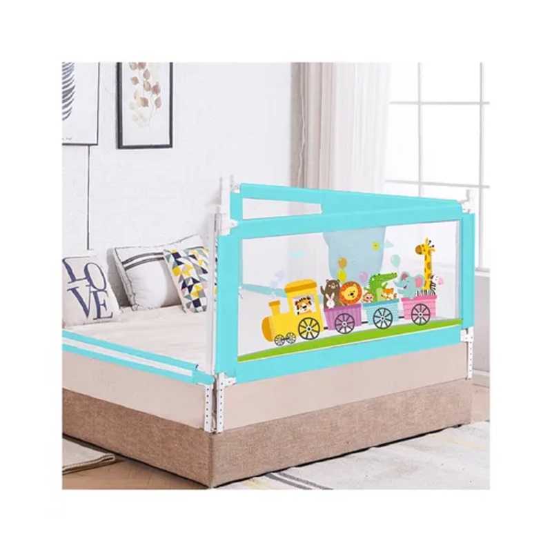 R for Rabbit Safari Bed Rail for Kids (Pack Of 1-One Side) | Easy Install Anti-Fall Foldable Toddler Safety Protector Safeguard with Adjustable Height & Storage Pocket (175 x 100 cm, 6×3 ft) (Blue)