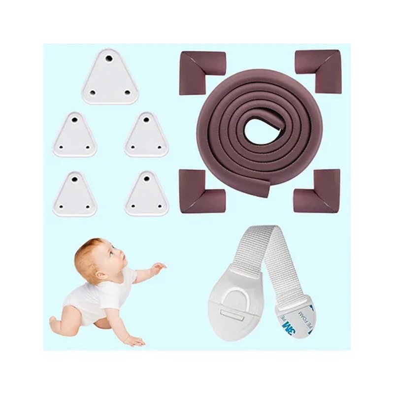 Safe-O-Kid Essential Baby Safety Kit  11-Piece Set with 1 Edge Guard, 4 NBR Corner Guards, 5 Socket Covers & 1 Nylon Lock