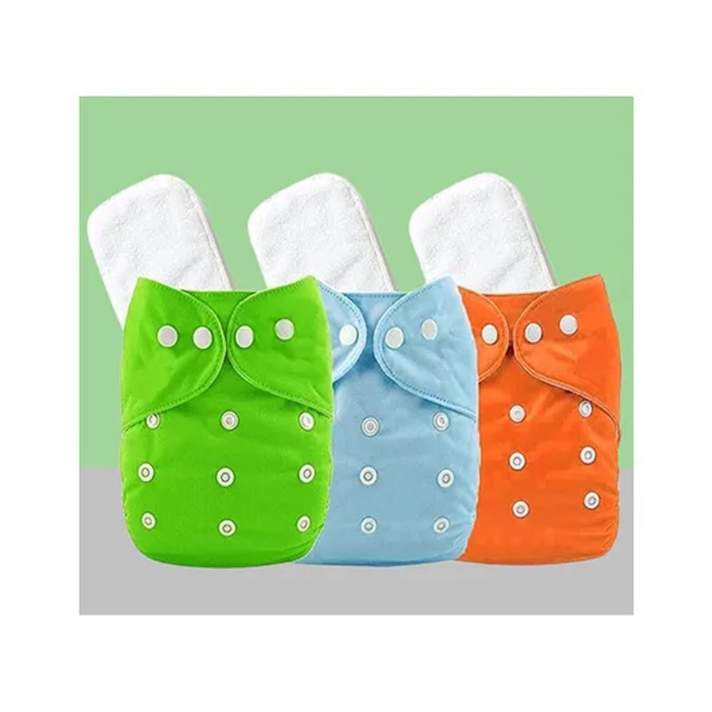 The Cheeky Kidzz Baby 3 Reusable Cloth Diaper Adjustable Diaper Nappies & 3 Bamboo Microfiber Inserts For (GRBLOR)