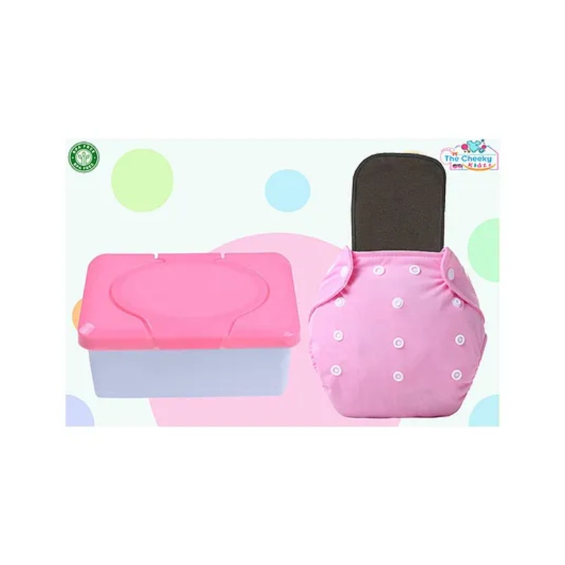 The Cheeky Kidzz Refillable Durable Baby Wet Wipes Storage Box Wet Wipes Tiffen Container With 70 Wipes Sheet And Essential Diaper Insert (PINK)
