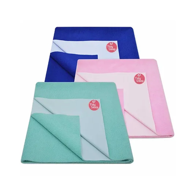 TIDY SLEEP Ultra Absorbent Baby Dry Sheets & Bed Protector Medium Pack of 3 – Sea Green Pink Royal Blue