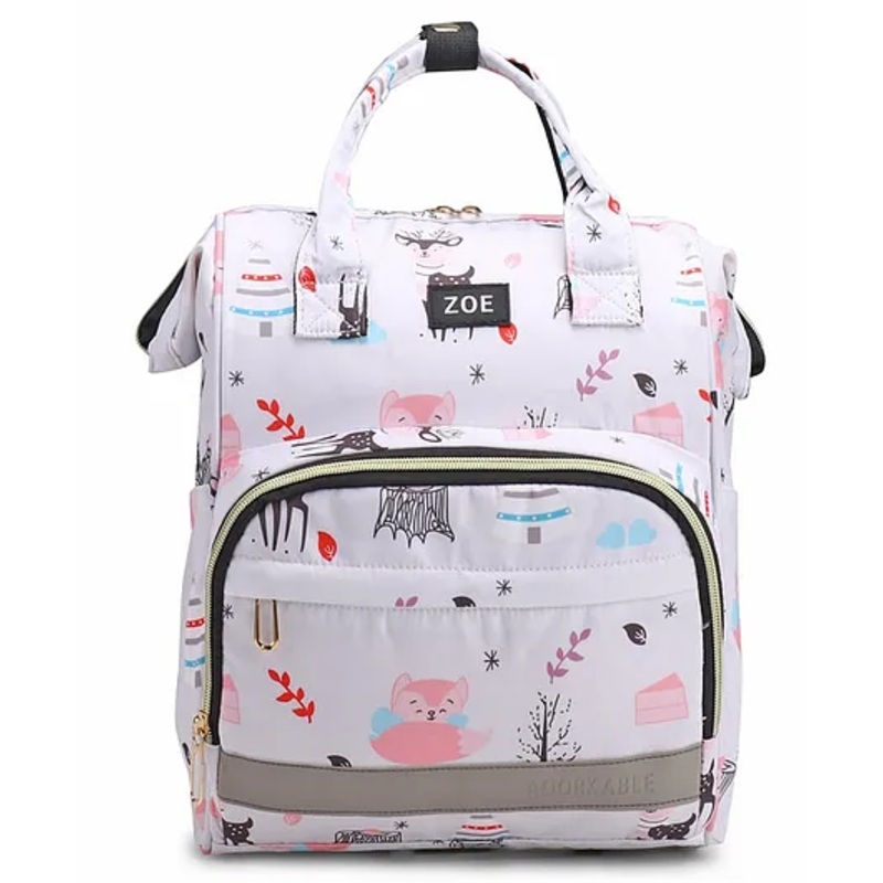 Zoe Multi-storage Animal Printed Travel Friendly Diaper Backpack – White