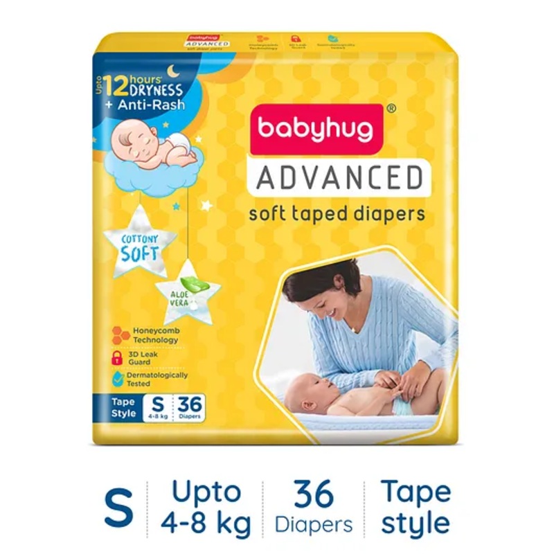 Babyhug Advanced Tape Style Diapers Small Size – 36 Pieces