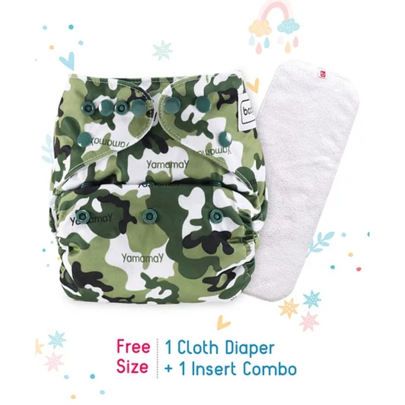 Babyhug Free Size Reusable Cloth Nappies With Insert Camouflage Print – Green White