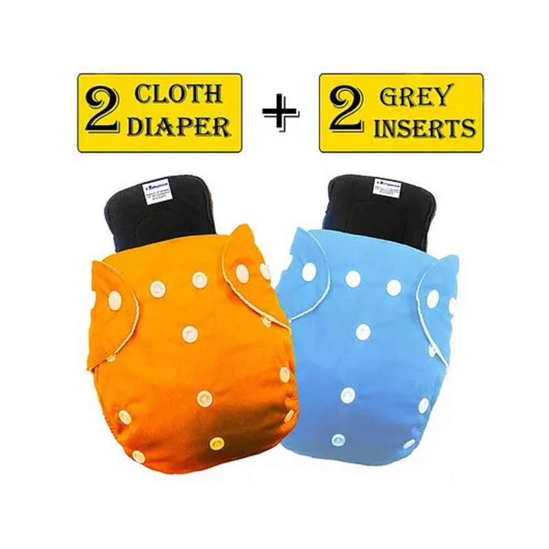 Babymoon Washable & Reusable Cloth Diaper Pocket With Bamboo Charcoal Insert Pack of 4 – Orange Blue
