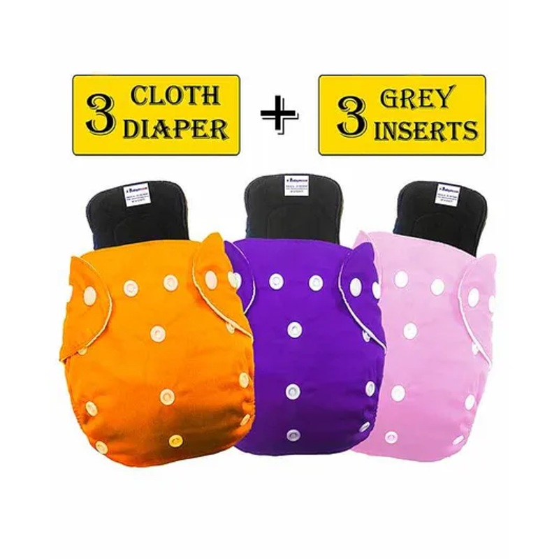 Babymoon Washable & Reusable Cloth Diaper Pocket With Bamboo Charcoal Insert Pack of 6 – Pink Blue Orange