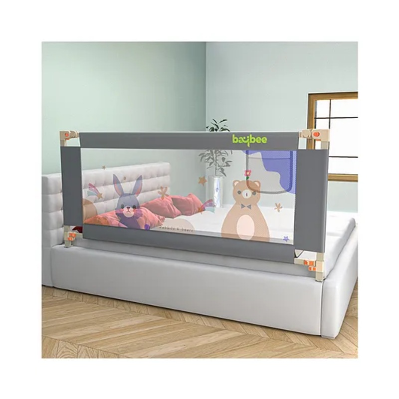 BAYBEE Baby Bed Rail Guard for Baby Toddlers Safety, Portable Kids Bed Rail Safeguard Fence with Adjustable Height | Foldable Single Side Bed Protector for Newborn Baby (Grey, 180x80cm)