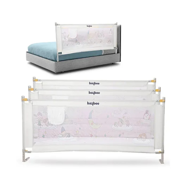 BAYBEE Baby Bed Rails Guard Barrier for Baby Kids Safety, Foldable Bed Rail Falling Protector Fence with 7 Adjustable Height (180×63 cm, (Pack of 3) Grey) – (Color & Design May Vary)