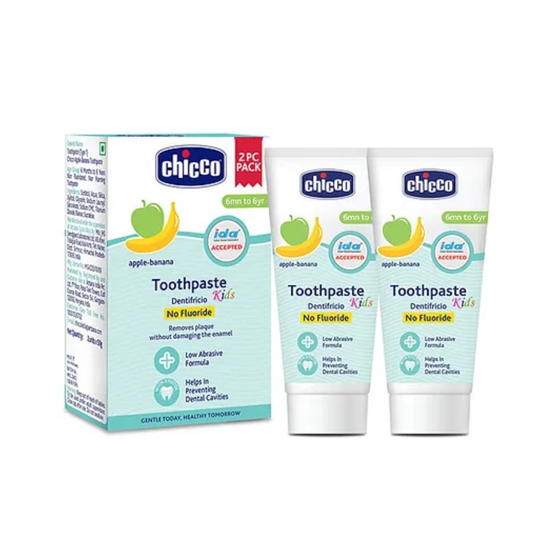 Chicco Dentifricio Toothpaste Apple and Banana Flavour Pack of 2 – 50 g Each