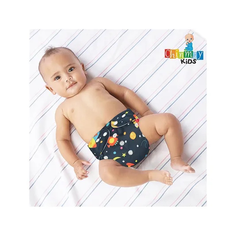 Chinmay Kids  Freesize Reusable Washable Adjustable Snap Buttons Cloth Diaper For Babies With Wet Free Insert Pads Leak Proof & Dry Feel-  Dark Blue Space