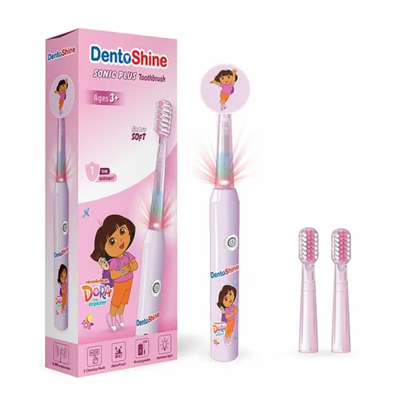 DentoShine Sonic Plus Electric Toothbrush with Brush Heads – Pink