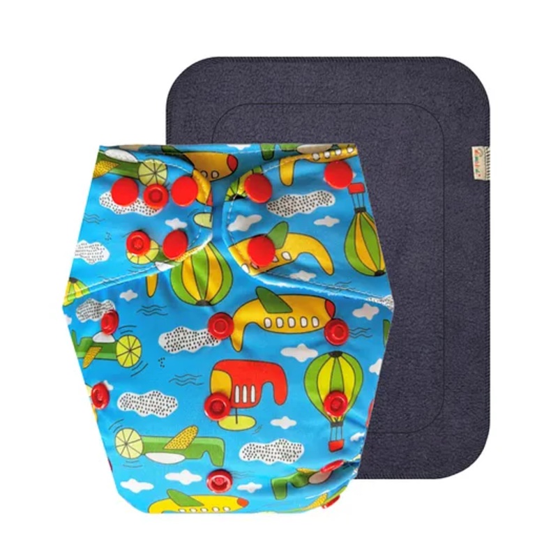 Dumbledo Premium BlueShip Free Size Leak proof Washable Unisex Reusable Cloth Diaper With 6-layer Black Insert – Blue