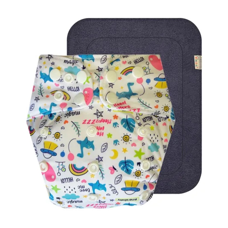 Dumbledo Premium WhiteShape Free Size Leak proof Washable Unisex Reusable Cloth Diaper With 6-layer Black Insert Pack of 1 – White