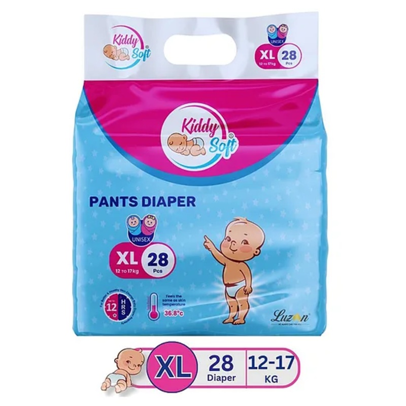 KiddySoft Baby Diaper Pants | Super Absorbent with Criss Cross Layer | Up to 12 Hours Protection | Softest Top Sheet | Comfortable Fit | Extra Large (12-17 KG) | Pack of 1 (28 Diapers )