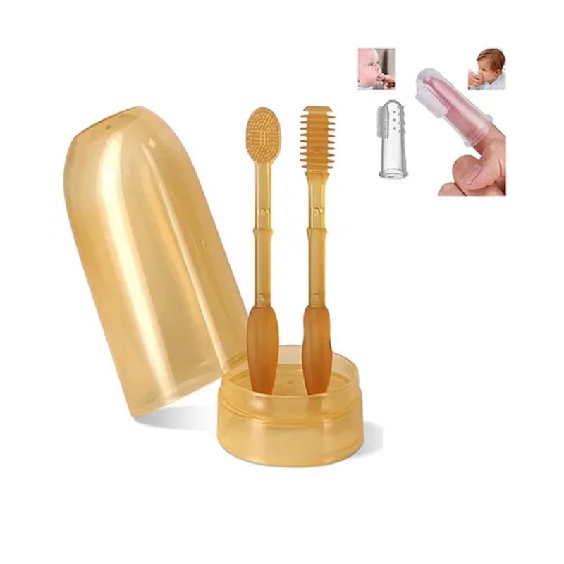 MUREN Baby Silicone Toothbrush 3pcs set  Finger Brush & Training Toothbrush Kit with Case-0-18 Months-Color May Vary