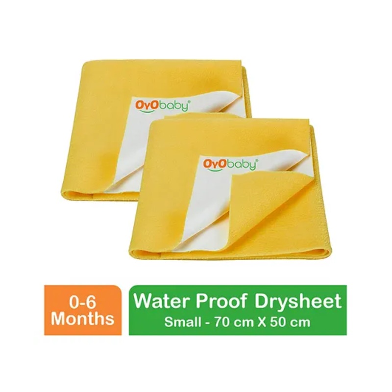 OYO BABY Anti-Piling Fleece Extra Absorbent Instant Dry Sheet, Baby Bed Protector, Waterproof Sheet, Small (70cm x 50cm), Pack of 2 – Yellow