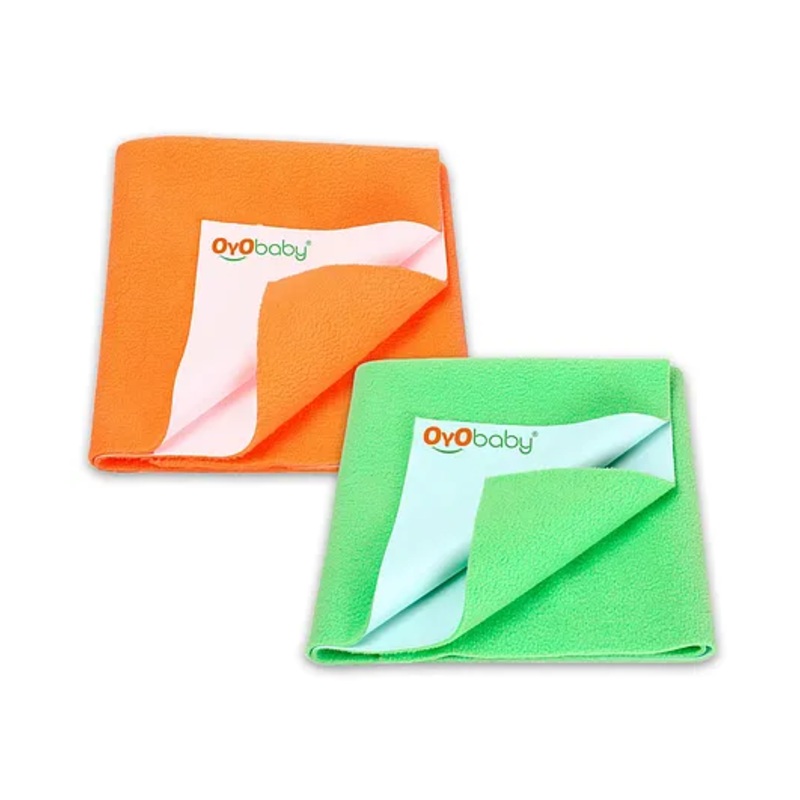 OYO BABY Soft & Waterproof Dry Sheet for Babies, Leakproof Bed Protector, Small (70cm x 50cm), Light Green & Peach (Pack of 2)