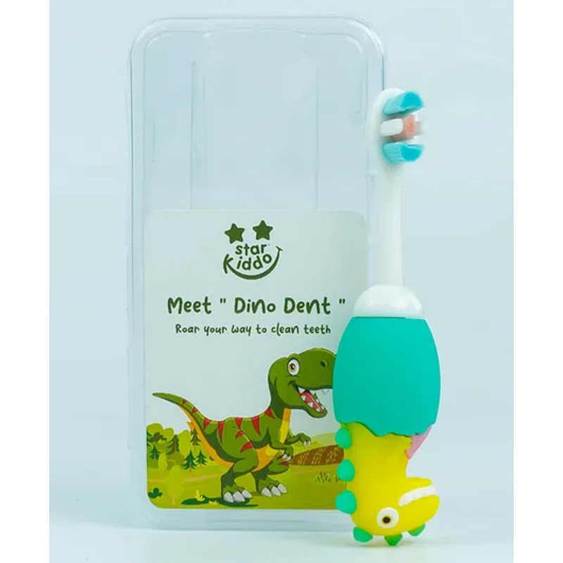 StarKiddo Dino Dent Silicone Toothbrush for Kids| BPA-Free |Soft Bristles| Fancy & Colorful| (1 year- 3 years) (Sky Blue)
