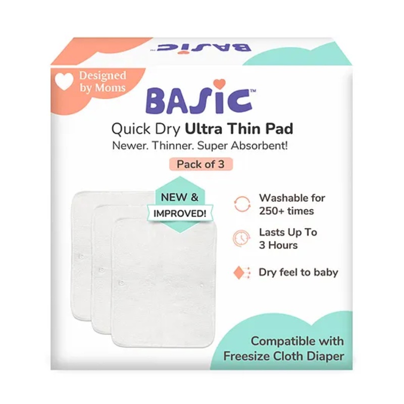 SuperBottoms BASIC Quick Drying Prefold Style Insert With Dry Feel Layer On Top Pack of 3- White