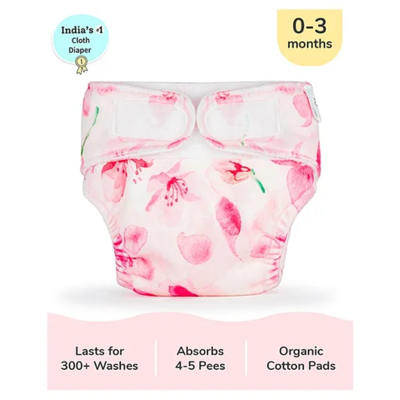 SuperBottoms Newborn UNO – Reusable cloth diaper + 1 Dry Feel Pad – Cherry Blossom